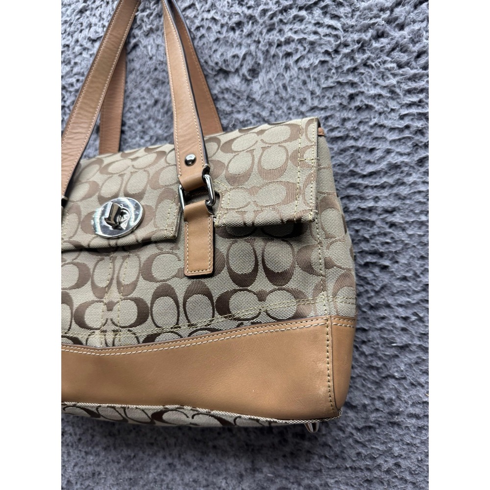 Coach‎ Womens F13070 Signature Jacquard Logo Leather Handbag Multicolor - Picture 6 of 12